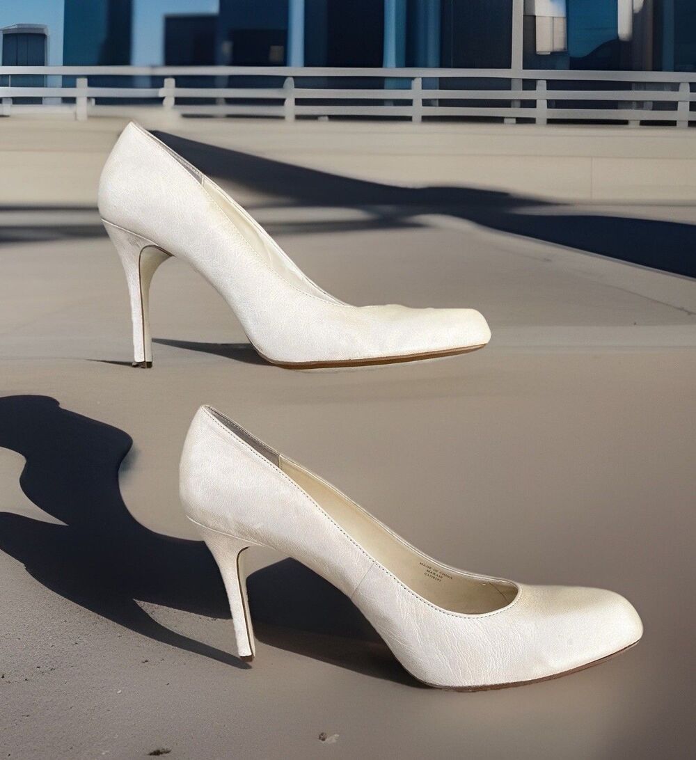 MAX STUDIO MARAIS Elegant Metallic Cream Fine Leather High Heels US Size 10M - Picture 12 of 12